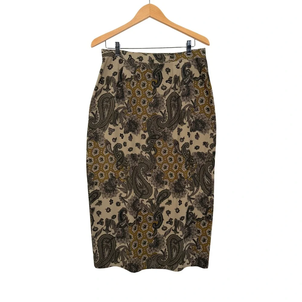 VTG Jones New York 100% Silk Blouse Skirt Brown Paisley 100% Silk 2 Piece Set - Picture 10 of 16
